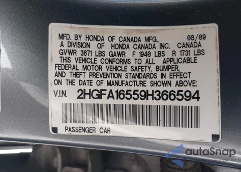 2009 Honda Civic Lx from USA, damaged, VIN 2HGFA16559H366594